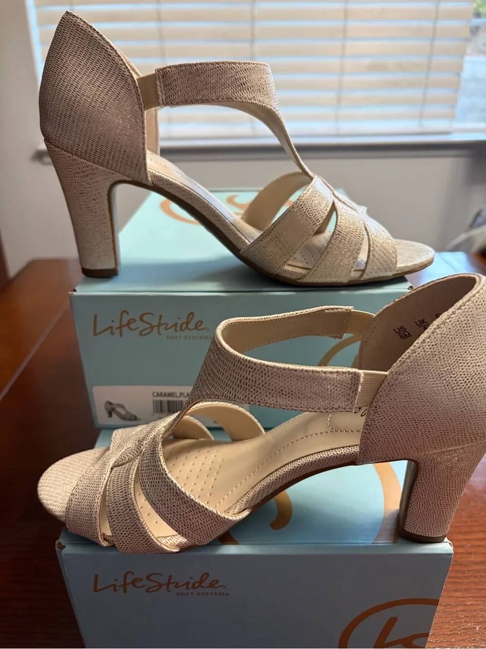 Life Stride Light Caramel Platinum Knotted Slingback Heels